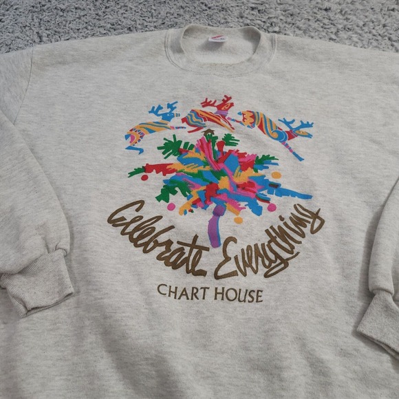 Vintage Jerzees Sweatshirt Adult Extra Large Gray Celebrate Everything Graphic - Picture 2 of 7